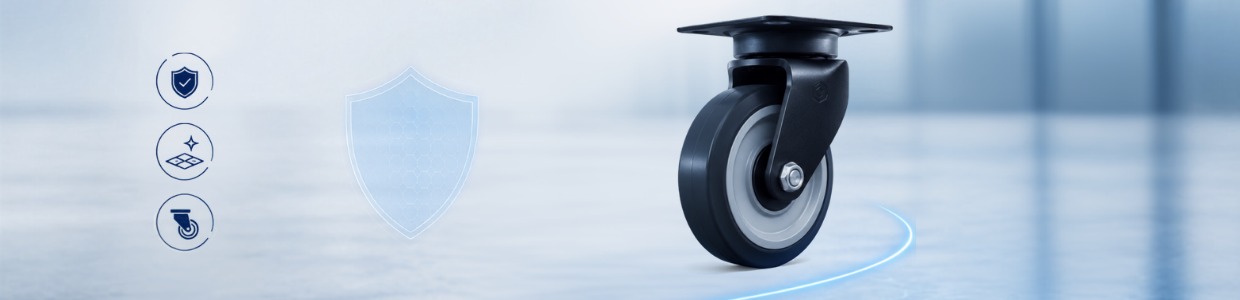 Heavy-duty industrial swivel castor wheel with durable rubber tread for smooth mobility, floor protection, and reliable material handling performance.