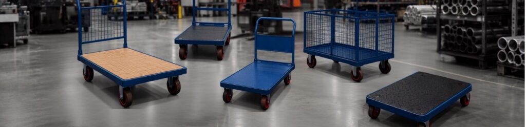 Industrial platform trolleys, warehouse material handling carts, heavy-duty transport trolleys, and utility carts for manufacturing and logistics operations | Rexello Castors