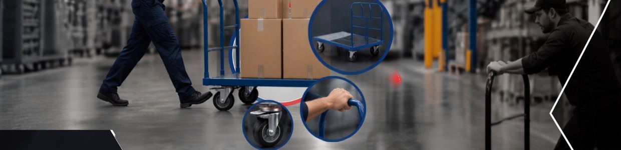 Industrial platform trolley carrying heavy cartons with durable caster wheels, ergonomic handle, and smooth mobility for warehouse, factory, and logistics material handling operations | Ace360 Degree